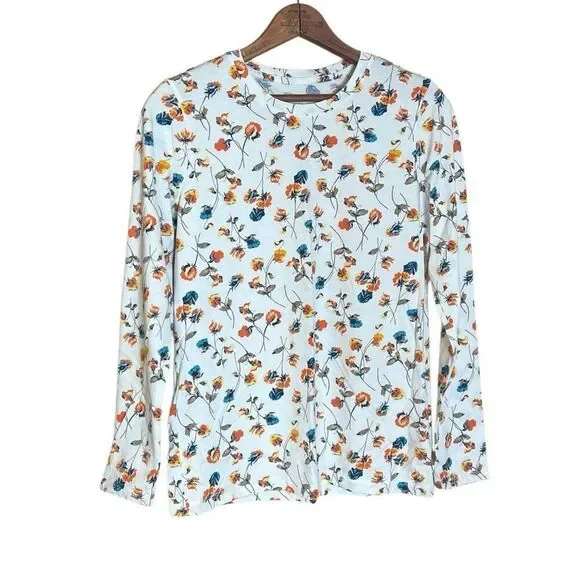 Lands' End Floral Crew Neck 100% Cotton Long Sleeve T-Shirt Multicolor Small - Picture 2 of 8